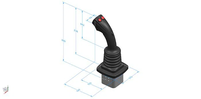 1 axis finger joystick Upper end of handle